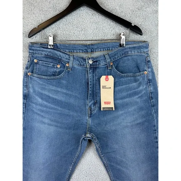 Levis 505 Jeans Men 36x32 Blue Straight Leg Regular Fit Denim Stretch New